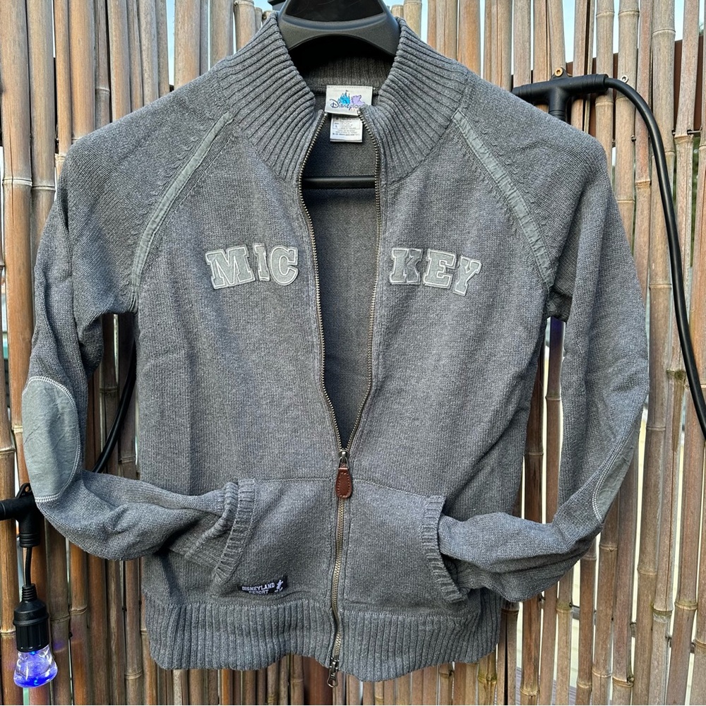 Disneyland Resorts Woman’s Mickey Zip Up Elbow Patches Sweater Size L